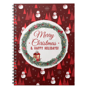 Modern red merry christmas  holiday notebook