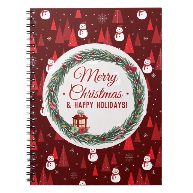 Modern red merry christmas  holiday notebook (Front)