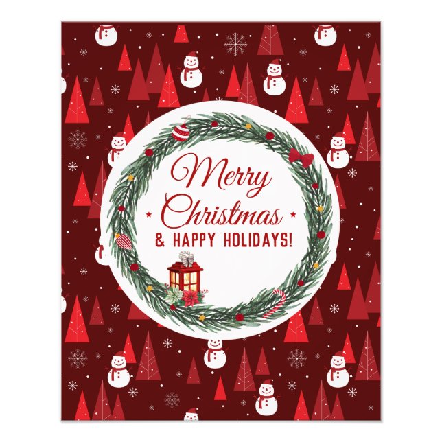 Modern red merry christmas  holiday photo print (Front)