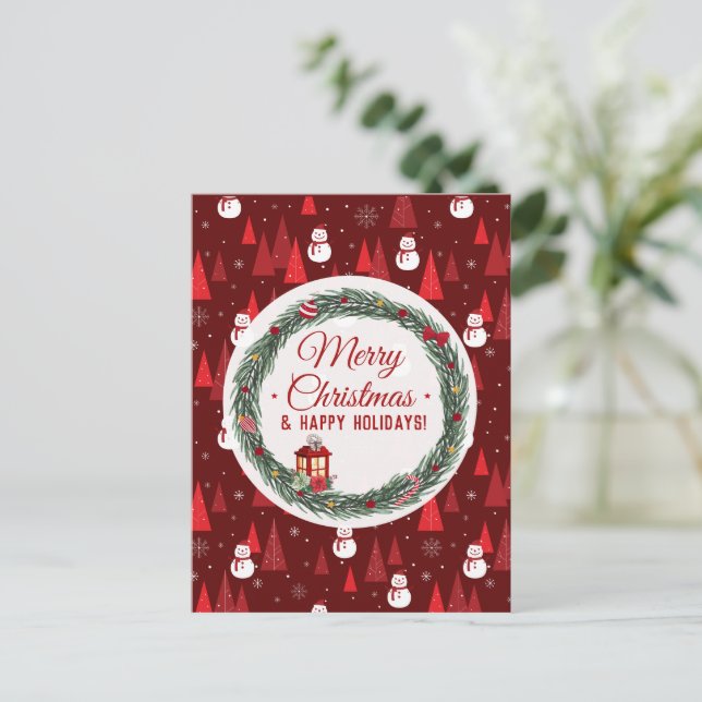 Modern red merry christmas  holiday postcard (Standing Front)