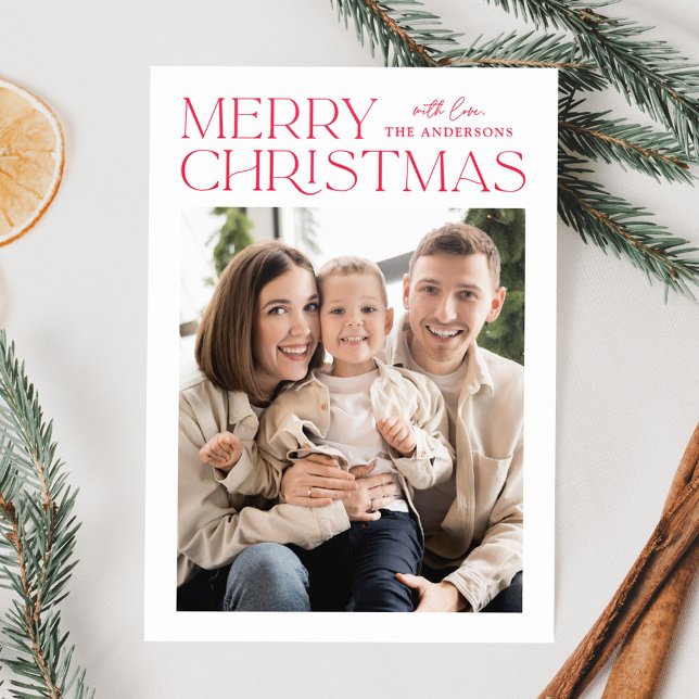 Modern Red Merry Christmas Letterpress Photo Cards (Creator Uploaded)