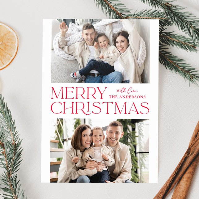 Modern Red Merry Christmas Letterpress Photo Cards (Creator Uploaded)