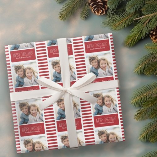 Modern Red Merry Christmas One Photo Wrapping Paper