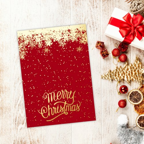 Modern Red Merry Christmas Photo Family Foil Holiday Card