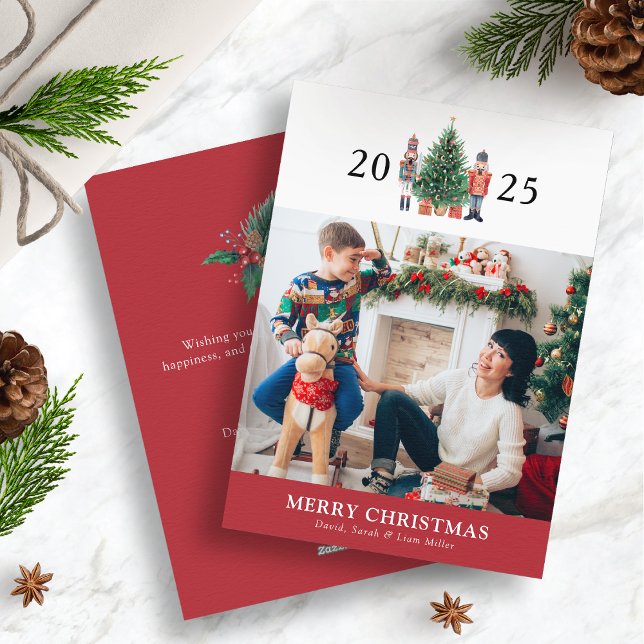Modern Red Merry Christmas Photo Holiday Card (2025 Nutcracker Modern Red Merry Christmas Photo Holiday Card by Painted Paperie
)