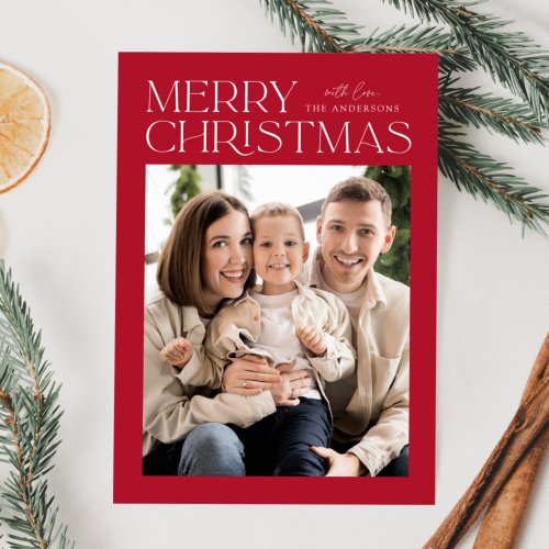 Modern Red Merry Christmas Photo Holiday Card