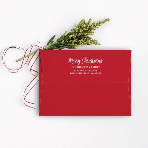 Modern Red Merry Christmas Script Holiday Envelope