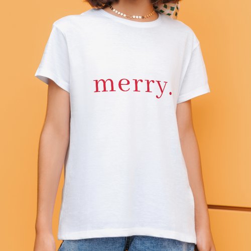 Modern Red Merry Christmas Stylish Holiday Gift T_Shirt