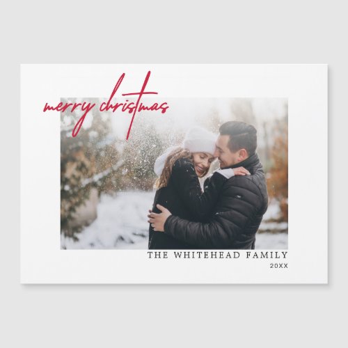 Modern Red Merry Christmas White Magnetic Card