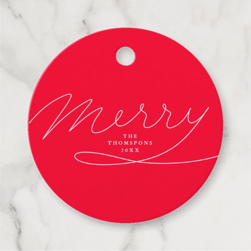 Modern Red Merry Hand Lettered Script Holiday Favor Tags