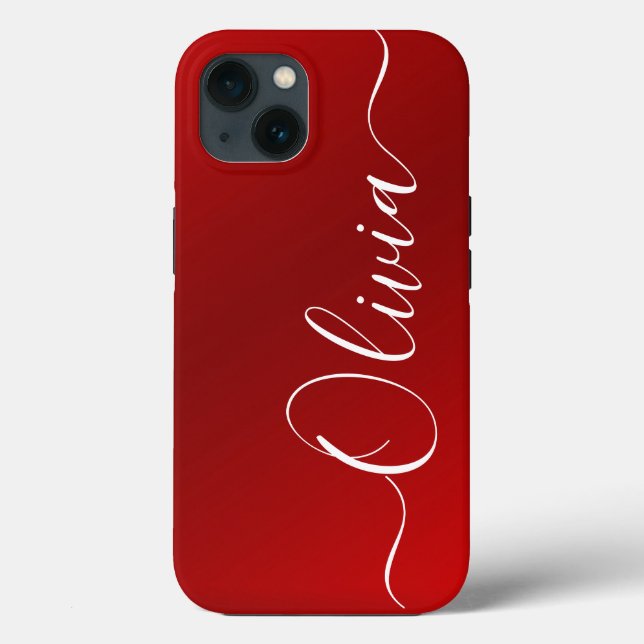  Modern Red Metallic Custom Name Case-Mate iPhone Case (Back)