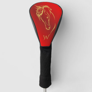 Modern Red Metallic Horse Head Monogram Initial Golf Head Cover