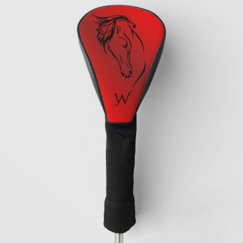 Modern Red Metallic Horse Head Monogram Initial Golf Head Cover