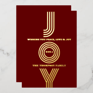 Modern Red Minimal Joy  Elegant Foil Holiday Card