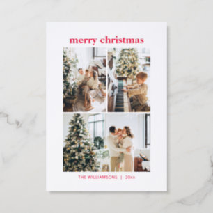 Modern Red Minimalist Elegant Christmas Letterpress Photo Cards
