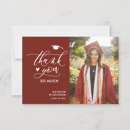 Modern Red Minimalist Graduation Thank You Card