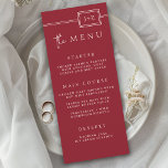 Modern Red Minimalist Monogram Wedding Menu<br><div class="desc">This elegant cranberry red wedding menu is part of a coordinated wedding collection featuring the bride and groom's monogram initials framed in a double line square at the top of the design. It has a sleek minimalist layout and elegant typography, setting the perfect tone for your celebration. Fully customizable with...</div>