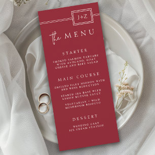Modern Red Minimalist Monogram Wedding Menu