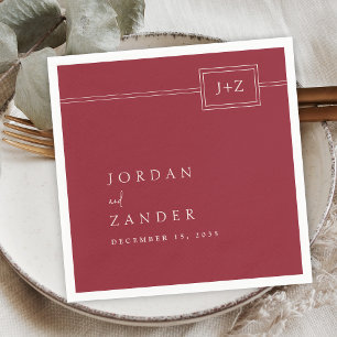 Modern Red Minimalist Monogram Wedding Napkins