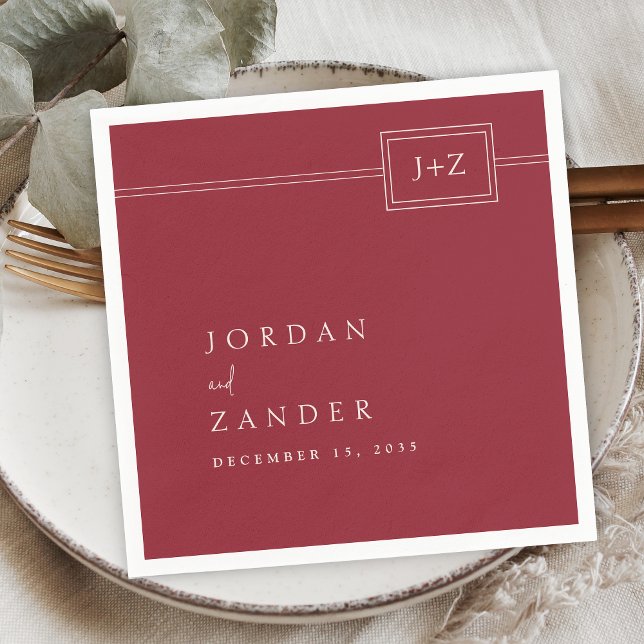 Modern Red Minimalist Monogram Wedding Napkins (Creator Uploaded)