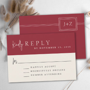 Modern Red Minimalist Monogram Wedding RSVP