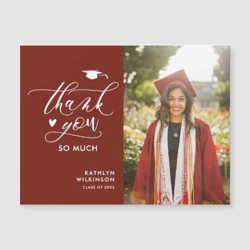 Modern Red Minimalist Photo Graduation Thank You