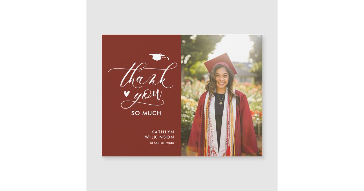 Modern Red Minimalist Photo Graduation Thank You | Zazzle