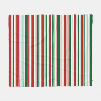 Modern Red, Mint Green, Dark Green, White Stripes Fleece Blanket