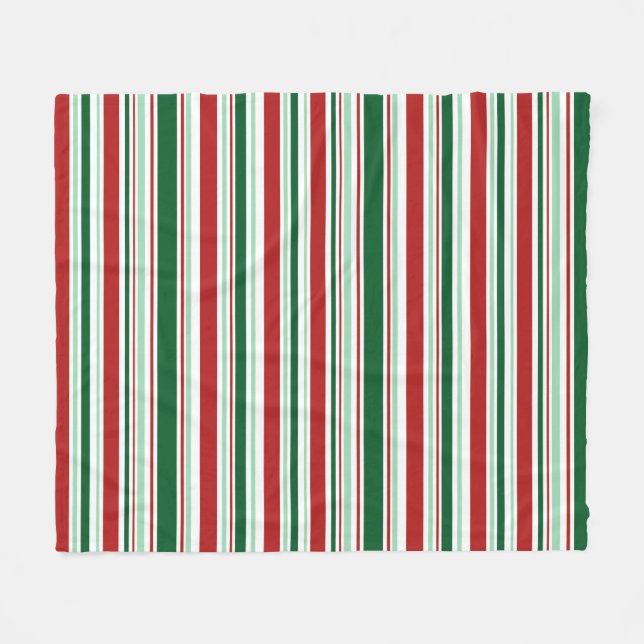 Modern Red, Mint Green, Dark Green, White Stripes Fleece Blanket (Front (Horizontal))
