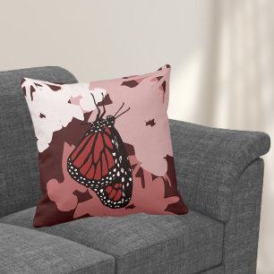 Modern Red Monarch Butterfly Throw Pillow