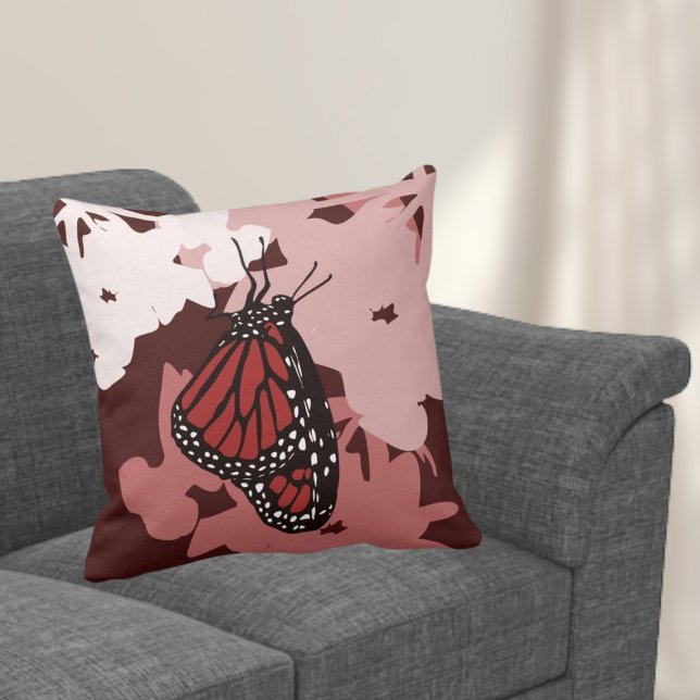 Modern Red Monarch Butterfly Throw Pillow (Creator Uploaded)
