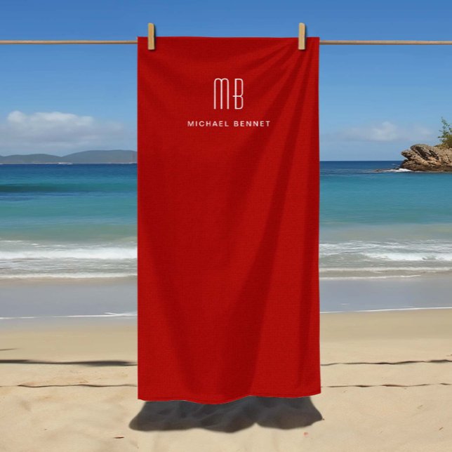 Modern Red Monogram Beach Towel (Modern Red Monogram Beach Towel)