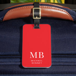 Modern Red Monogram Luggage Tag