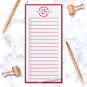 Modern Red Monogram Name To Do List Magnetic Notepad