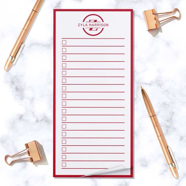 Modern Red Monogram Name To Do List Magnetic Notepad (Modern Red Monogram Name To Do List Magnetic Notepad)