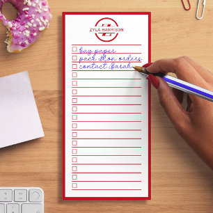 Modern Red Monogram Name To Do List Magnetic Notepad