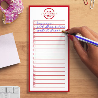 Modern Red Monogram Name To Do List Magnetic Notepad