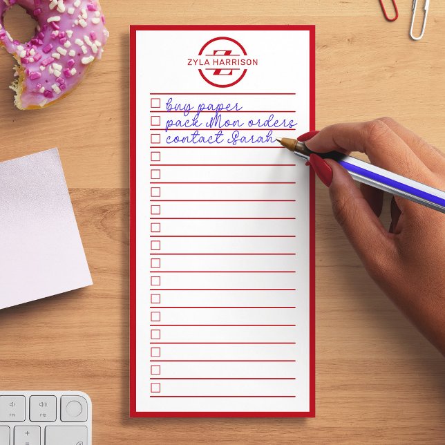 Modern Red Monogram Name To Do List Magnetic Notepad (Modern Red Monogram Name To Do List Magnetic Notepad)