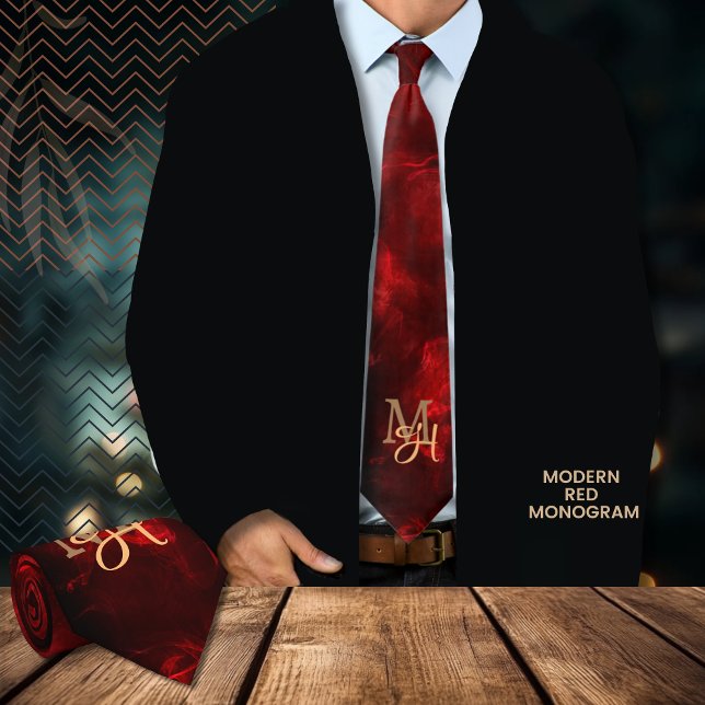 Modern Red Monogram Neck Tie (Modern Red Monogram Neck tie , great gift for him with jacket)