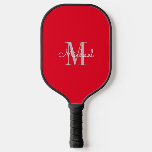 Modern Red Monogram Personalized Name Pickleball Paddle