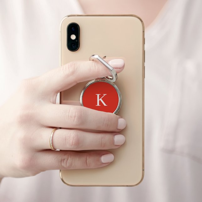 Modern red monogram phone ring stand (In Situ)