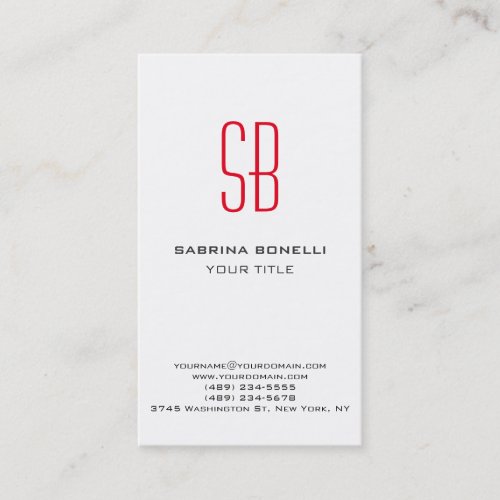 Modern Red Monogram White Cute Style Business Card