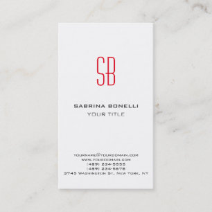 Modern Red Monogram White Profession Business Card