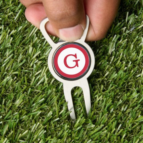 Modern Red Monogram with Circle Border Divot Tool