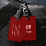Modern Red Monogrammed  Luggage Tag at Zazzle