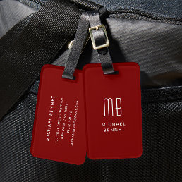 Modern Red Monogrammed  Luggage Tag