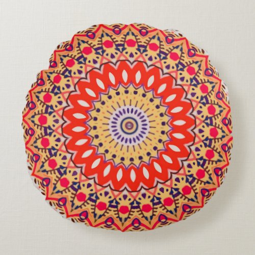 Modern Red Moroccan Mandala Yoga Round Pillow
