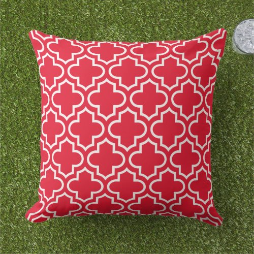 Modern Red Moroccan Quatrefoil Pattern Outdoor Pillow