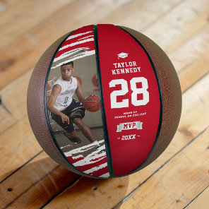Modern Red “MVP” Basketball Graduation Photo Gift
