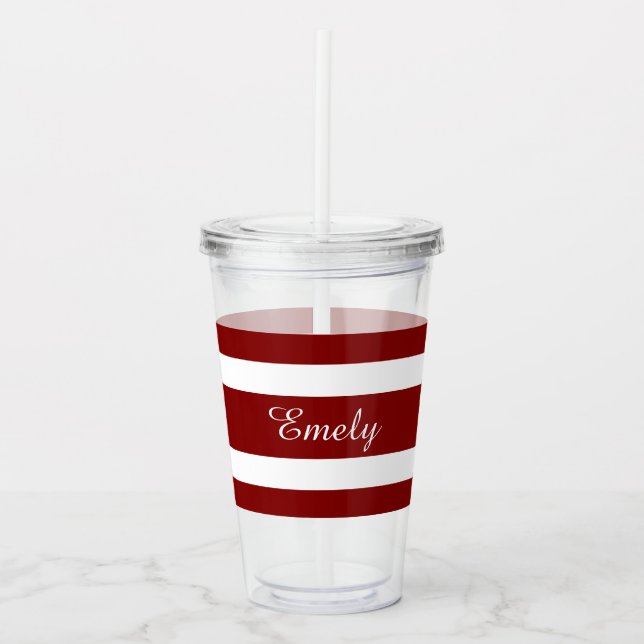 Modern Red Name Script Acrylic Tumbler (Front)